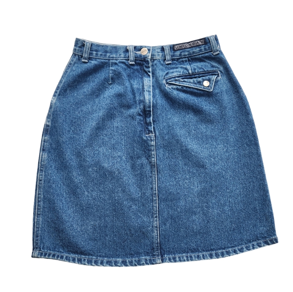 Vintage Unionbay Denim Midi Skirt With Pockets Vintage Size 11